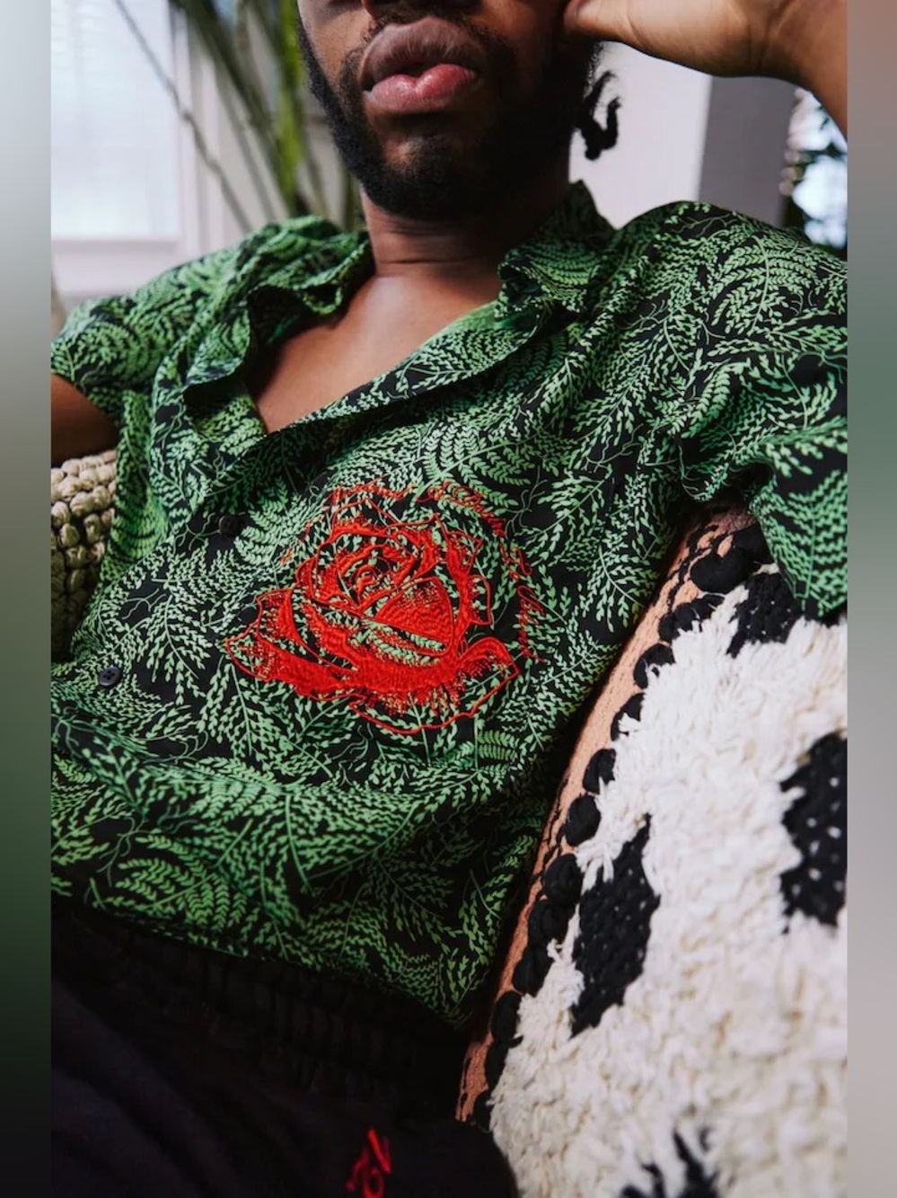 SSENSE WORKS x Jeremy O. Harris Rose Embroidered Camp Collar Shirt